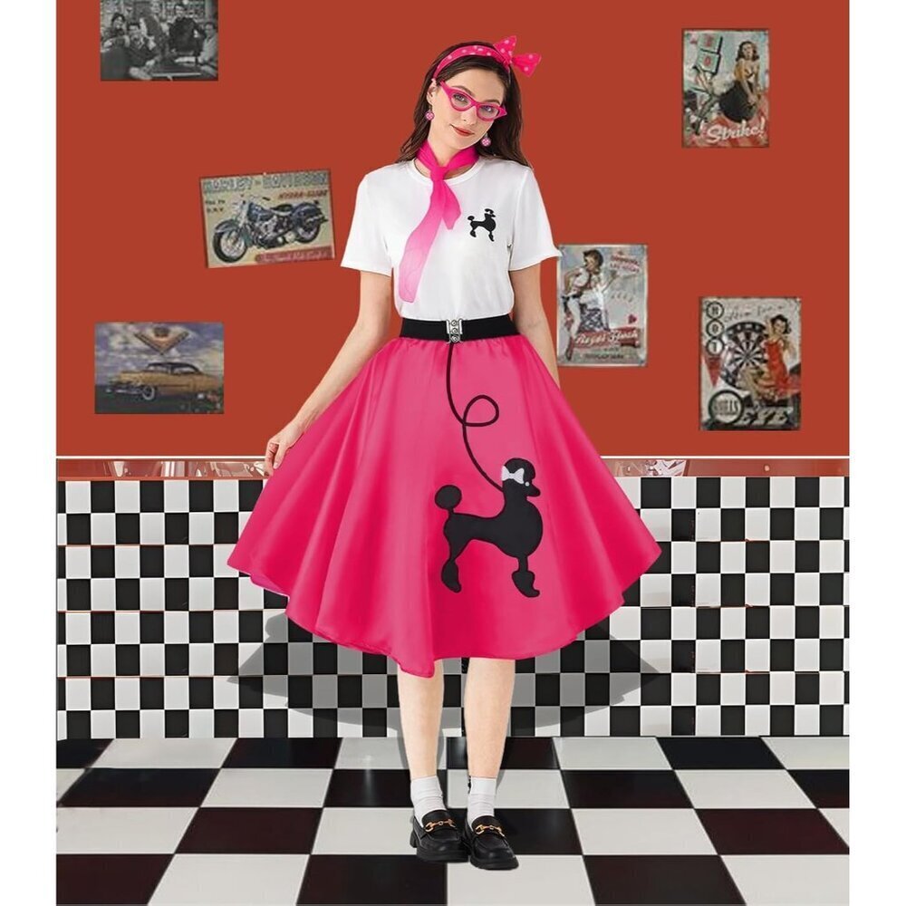 Women 10Pcs 1950s Poodle Skirt Outfit Set Retro Sock Hop Vintage Style - Picture 5 of 6